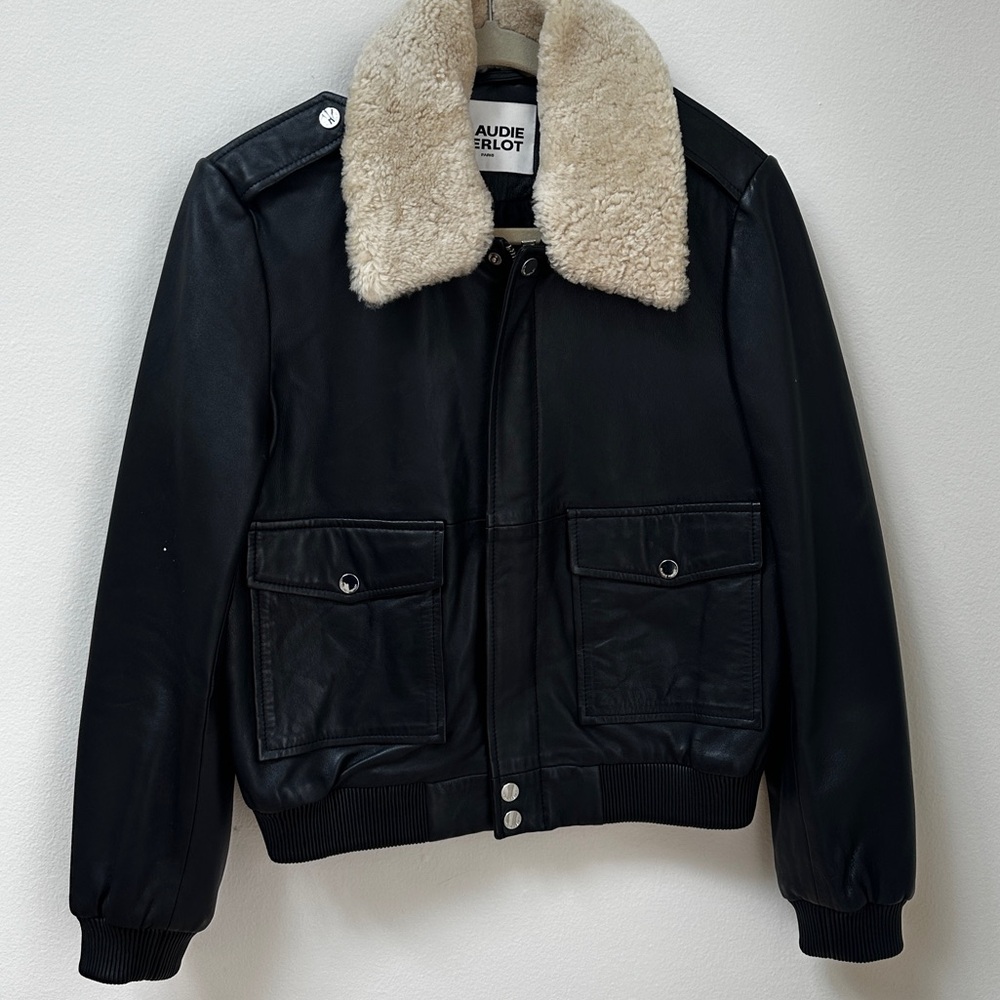 Claudie Pierlot Navy Sherpa Bomber Jacket